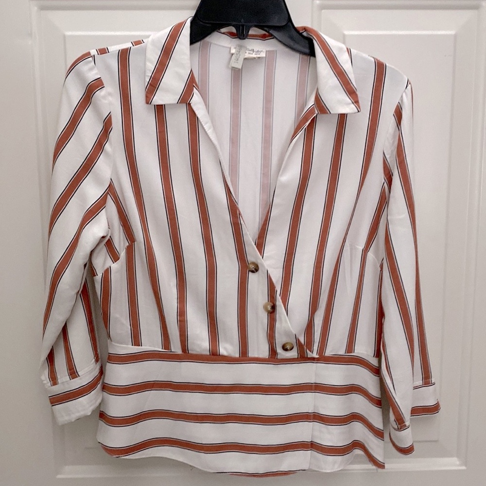 Striped faux-wrap blouse